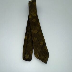 Vintage Superba Dacron Polyester Skinny Tie Olive Gold Geometric Diamond Pattern